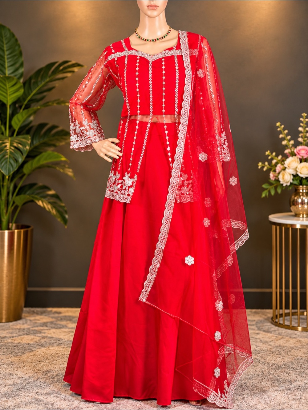 Red Embroidered Lehenga for women,Size - XL